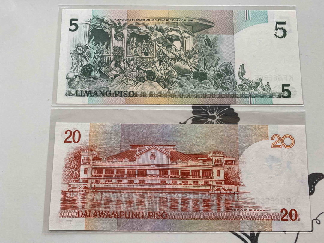 【收藏联盟】第153期拍卖——圣书之美（共55拍） 【一组2张全同6】菲律宾 1999年5比索&20比索 全新UNC