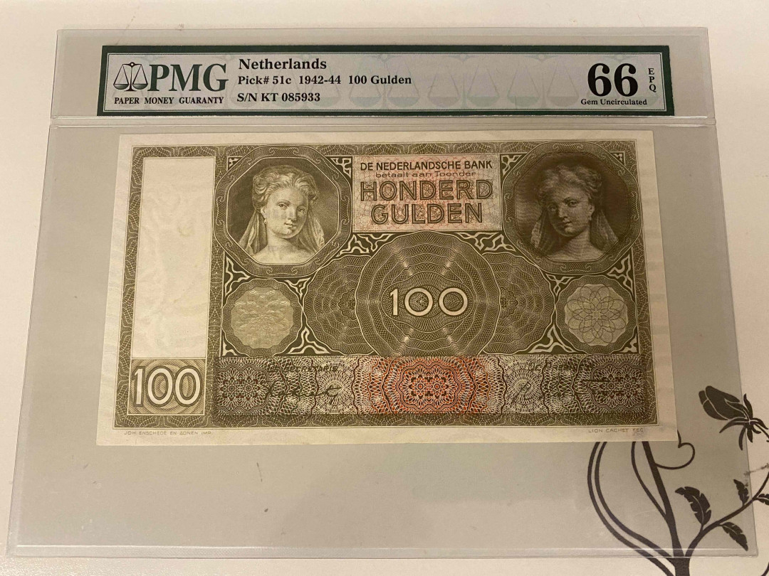 【收藏联盟】第153期拍卖——圣书之美（共55拍） 荷兰 1942-44年 100盾 PMG66EPQ  经典“鬼女”