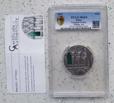 【随心拍&Getcoins】现代钱币拍卖第五十八期 PCGS69-帕劳2013年蒂凡尼艺术银币，本枚主题：威尼斯哥特风格建筑。 
