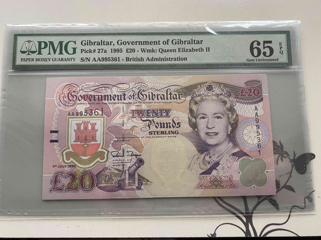 【收藏联盟】第154期拍卖——大津巴布韦遗址（共50拍） 直布罗陀 1995年20镑 PMG65EPQ  AA冠