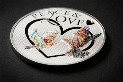 【币观天下】第114期钱币拍卖 托克劳2012年5新西兰元，“和平与爱-心形鸽子”激光全息幻彩 浮雕精制纪念银币