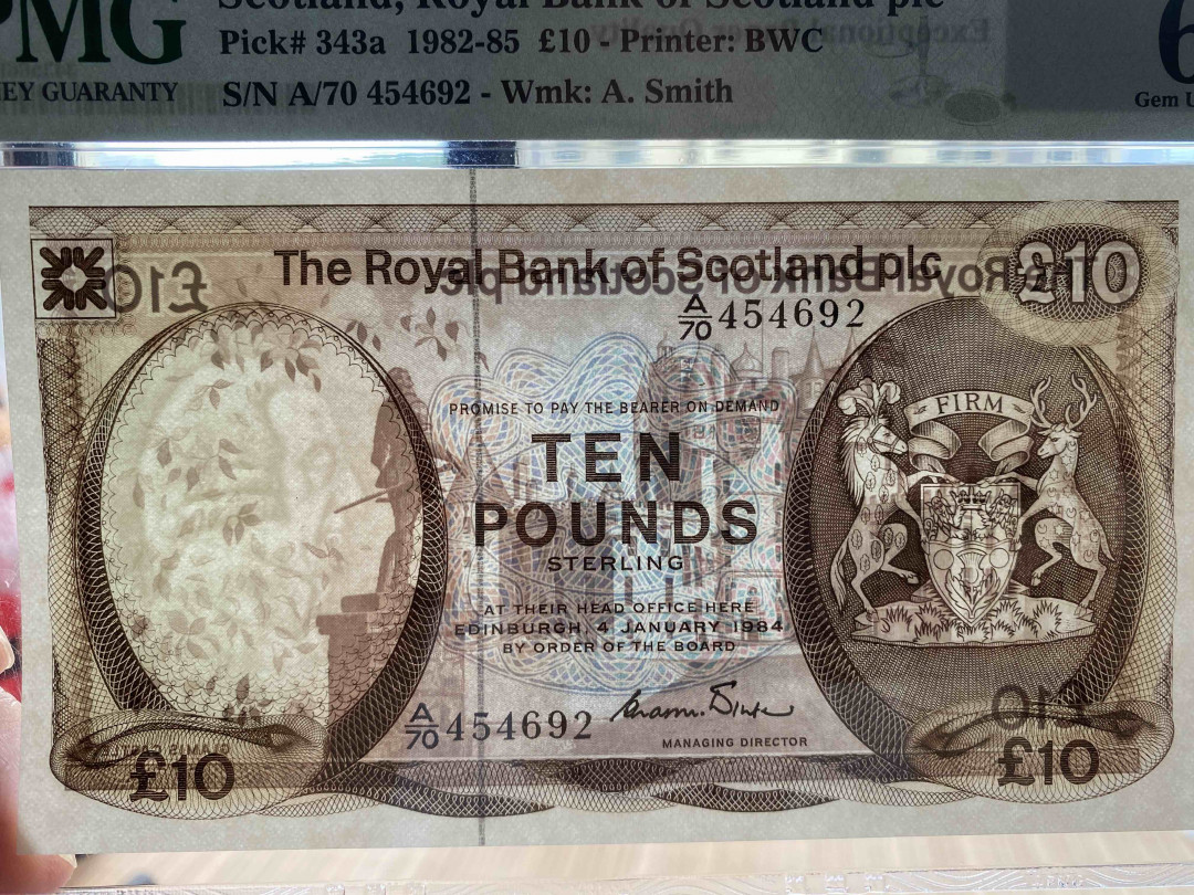 【收藏联盟】第154期拍卖——大津巴布韦遗址（共50拍） 苏格兰 1982-85年10镑 PMG66EPQ  BWC出品