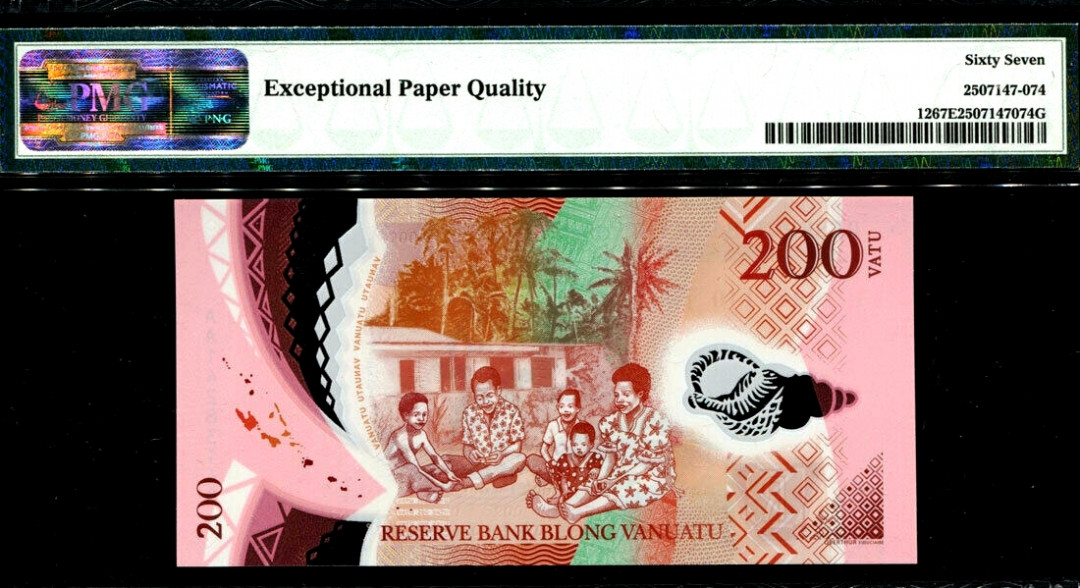 【收藏联盟】第154期拍卖——大津巴布韦遗址（共50拍） 【AA冠 高分】瓦努阿图 2014年 200瓦图 PMG67EPQ 塑料钞 精美