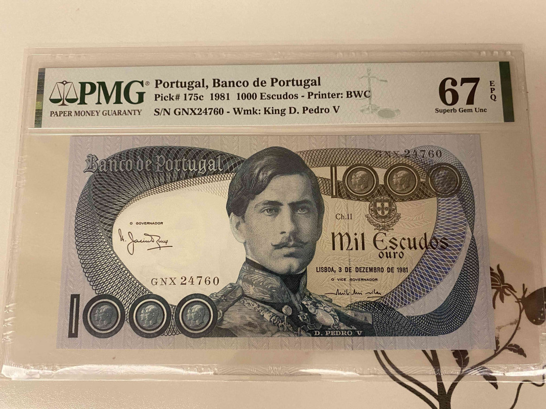 【收藏联盟】第154期拍卖——大津巴布韦遗址（共50拍） 葡萄牙 1981年1000埃斯库多 PMG67EPQ  BWC出品