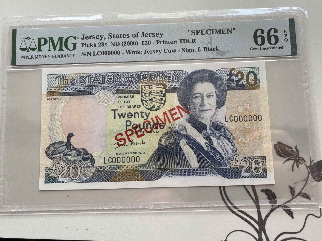 【收藏联盟】第154期拍卖——大津巴布韦遗址（共50拍） 【样钞】泽西 2000年20镑 PMG66EPQ 