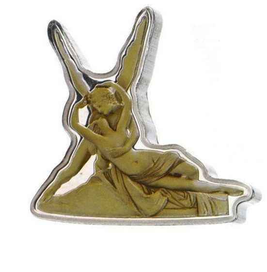 【币观天下】第114期钱币拍卖 纽埃2012年2元，1盎司龙头币，可分离装卸币中币套装、磨砂、异形(雕塑形)、亮光彩色，众神雕塑系列(1)---大师安东尼奥.卡诺瓦超级名雕“爱神丘比特吻醒赛姬(爱神丘比特之吻)”精制艺术银币2枚币中币全套