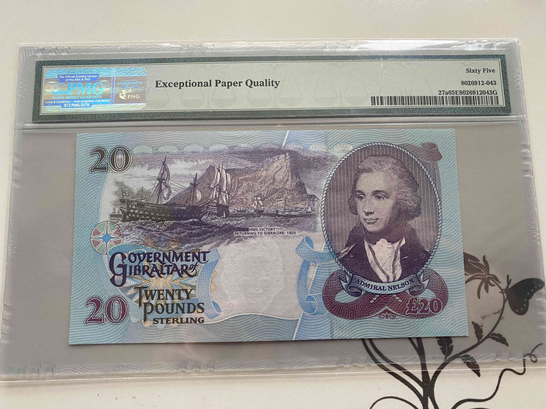 【收藏联盟】第154期拍卖——大津巴布韦遗址（共50拍） 直布罗陀 1995年20镑 PMG65EPQ  AA冠