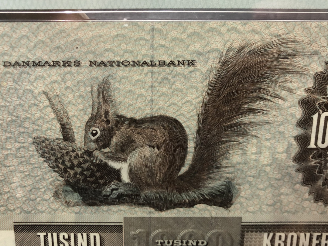 《外钞收藏家》第八十一期拍卖 丹麦1000大松鼠 绝品评级 pmg65 全新壳子