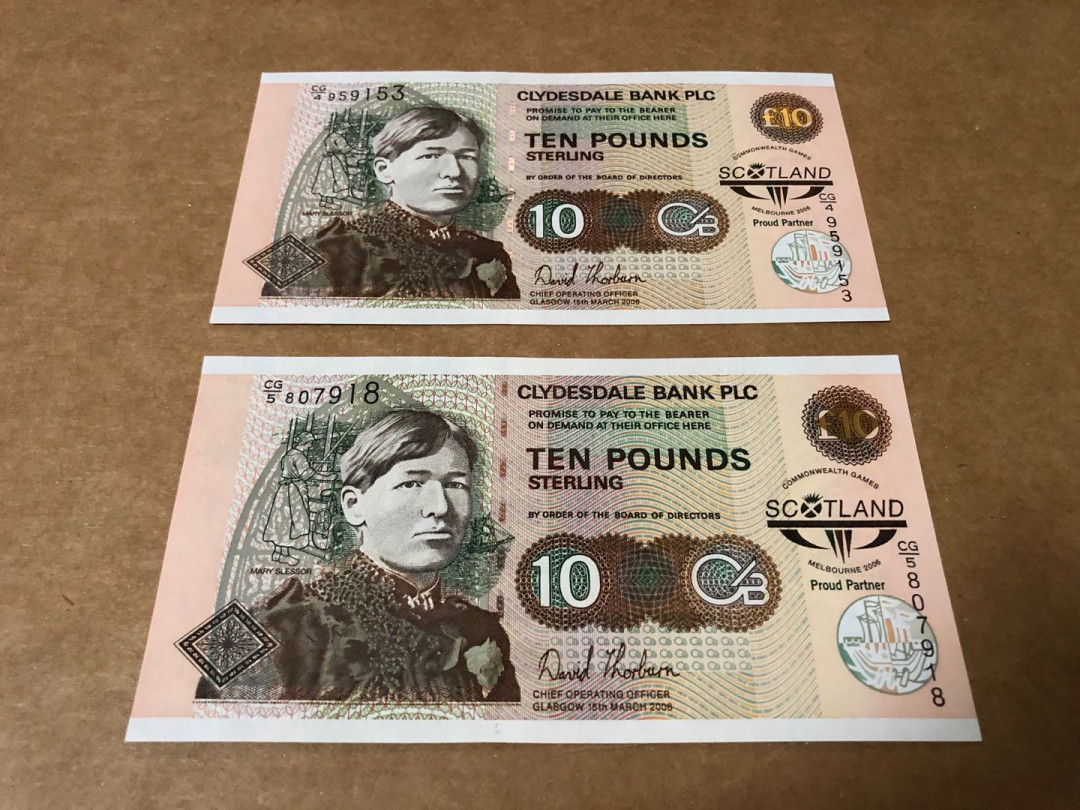 【收藏联盟】第155期拍卖——日本的释迦摩尼（共45拍） 【一组2张】苏格兰2006年10镑 第18届英联邦运动会纪念钞 全新UNC 苏格兰传教士施勒塞Mary Slessor