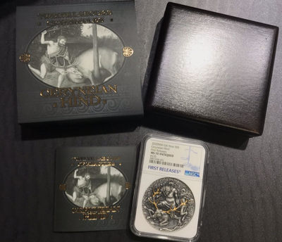 【随心拍&Getcoins】现代钱币拍卖第五十九期 纽埃2020年大力神十二伟绩3金角神鹿2盎司纪念银币NGC70首期蓝标