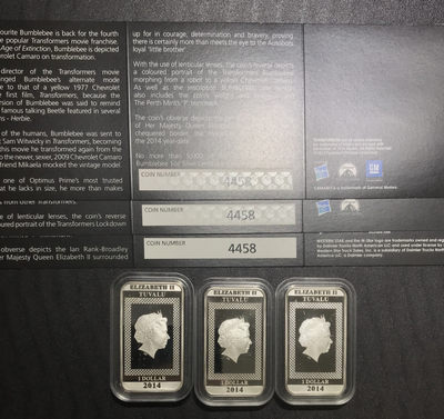 【随心拍&Getcoins】现代钱币拍卖第五十九期 图瓦卢2014年变形金刚长方形彩色纪念银币3枚全套