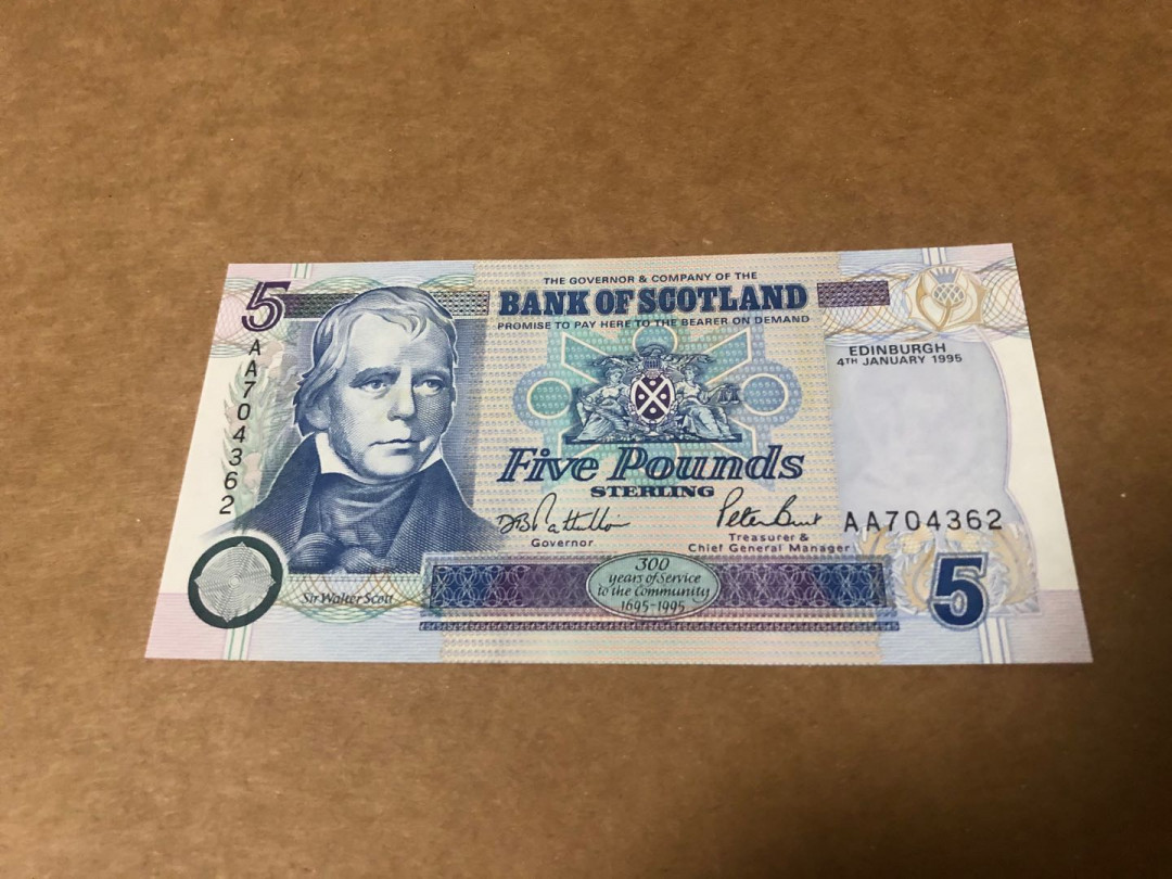 【收藏联盟】第155期拍卖——日本的释迦摩尼（共45拍） 【AA首发冠】苏格兰1995年5镑 纪念钞 全新UNC 苏格兰银行成立300周年