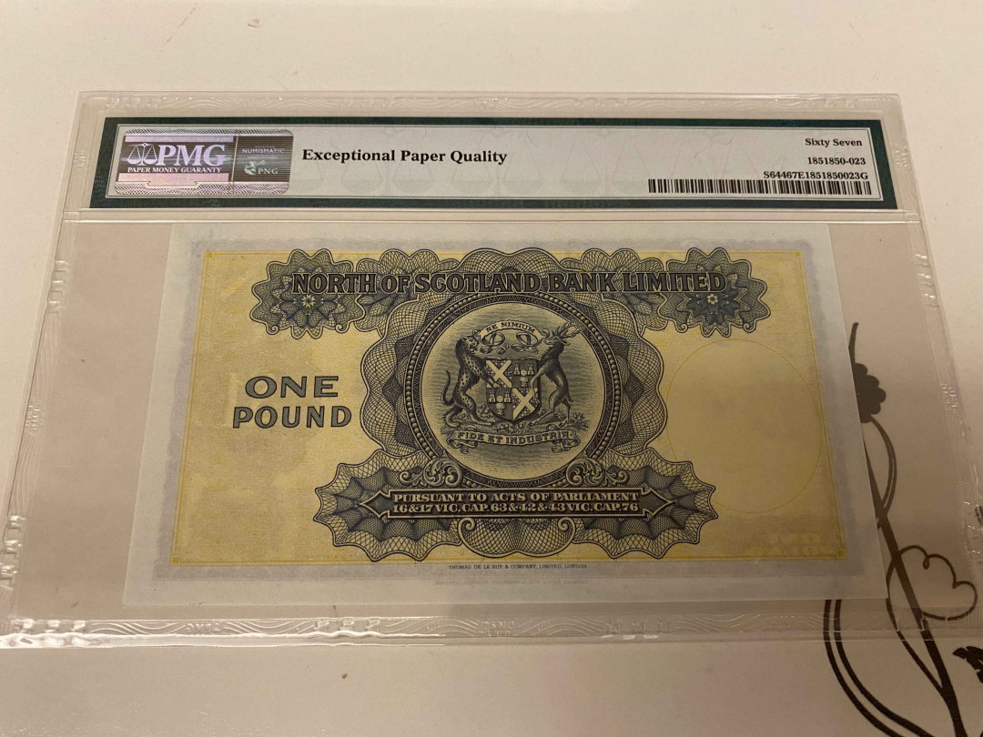 【收藏联盟】第155期拍卖——日本的释迦摩尼（共45拍） 苏格兰 北方银行 1938-49年1镑 PMG67EPQ 高分