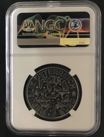 【随心拍&Getcoins】现代钱币拍卖第五十九期 奥地利2016年多彩动物夜光系列1蝙蝠荧光效果彩币NGC70