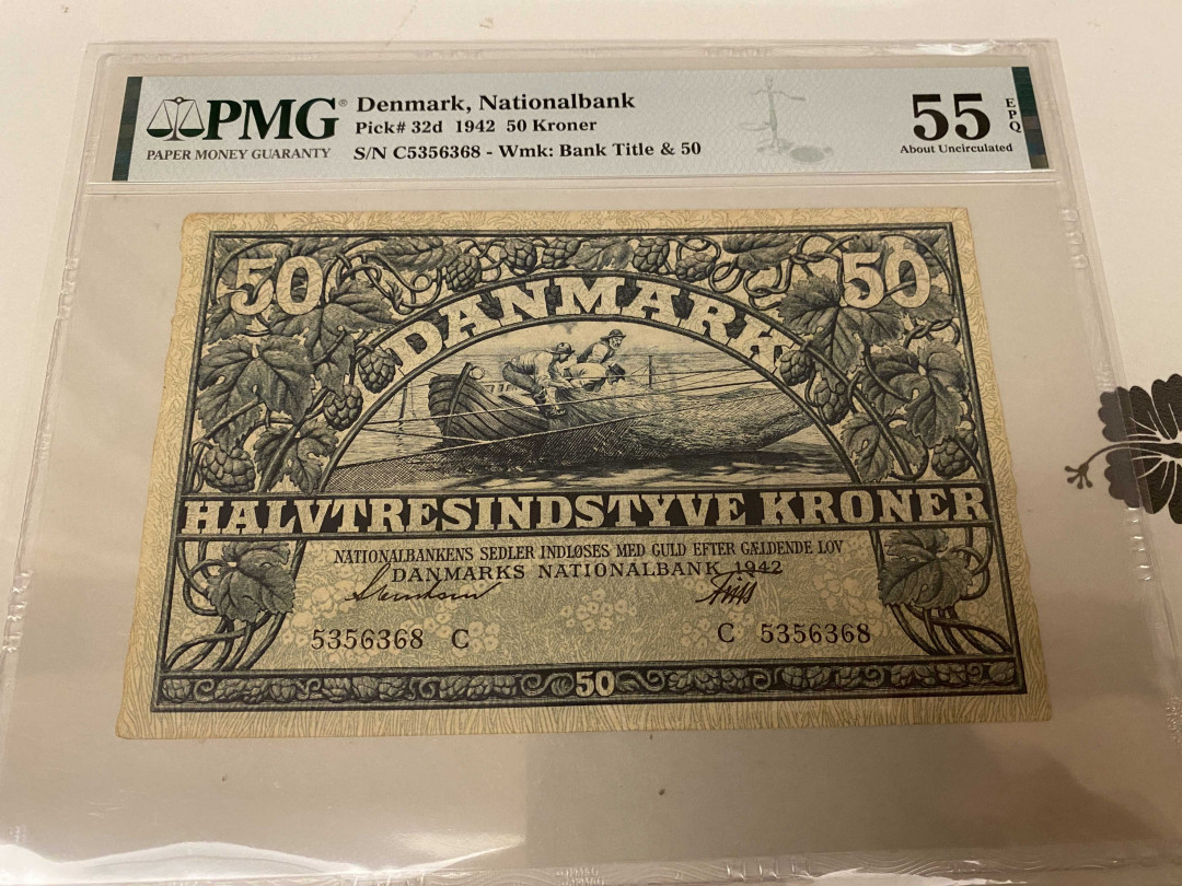 【收藏联盟】第155期拍卖——日本的释迦摩尼（共45拍） 丹麦 1942年50克朗 PMG55EPQ 早期精美