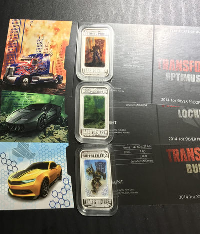 【随心拍&Getcoins】现代钱币拍卖第五十九期 图瓦卢2014年变形金刚长方形彩色纪念银币3枚全套