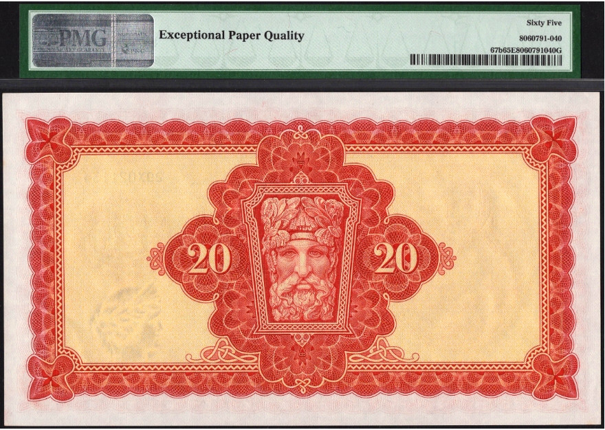 【收藏联盟】第155期拍卖——日本的释迦摩尼（共45拍） 爱尔兰 1970年20镑 p67b 早期年份 PMG65EPQ 超大票幅 经典 