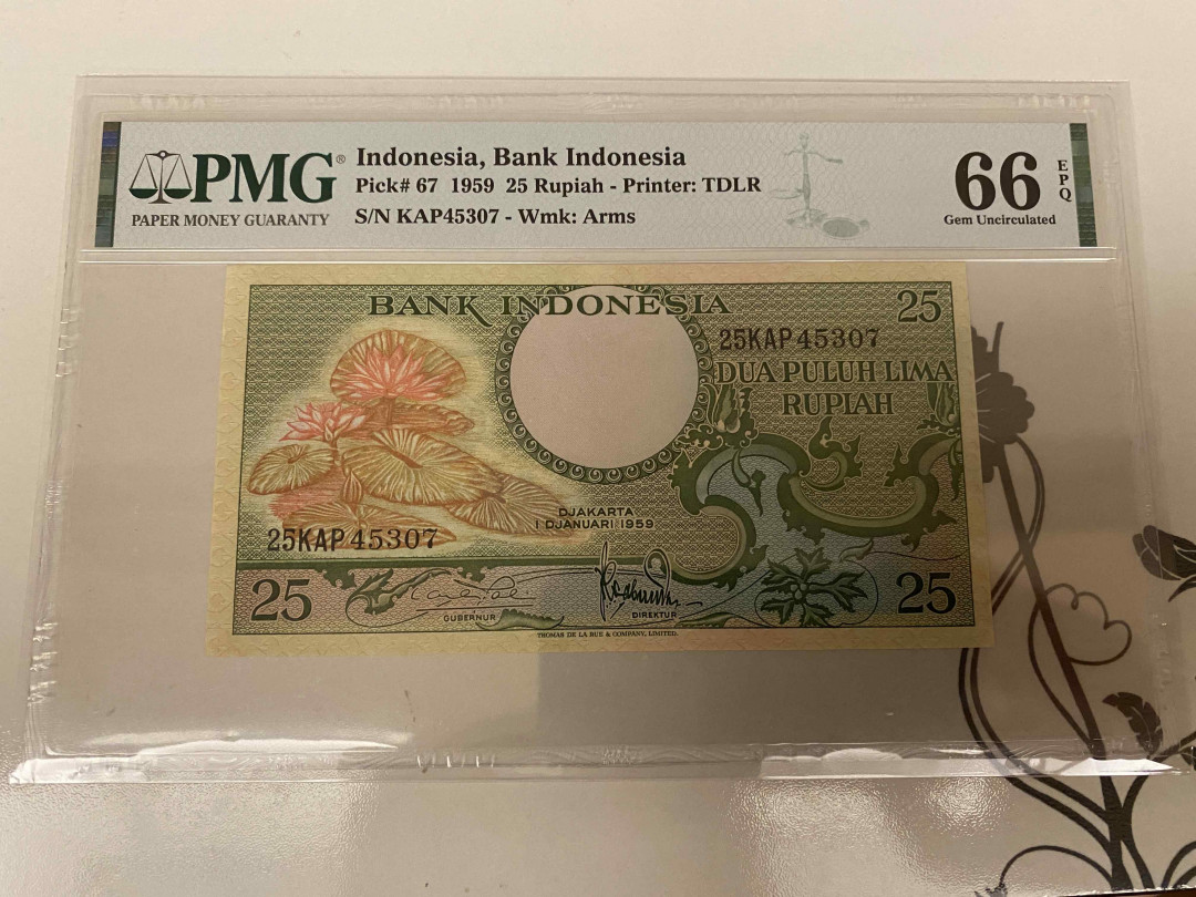 【收藏联盟】第155期拍卖——日本的释迦摩尼（共45拍） 印尼 1959年25卢比 PMG66EPQ 花鸟版 