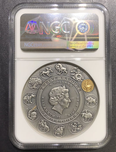 【随心拍&Getcoins】现代钱币拍卖第五十九期 纽埃2020年大力神十二伟绩3金角神鹿2盎司纪念银币NGC70首期蓝标