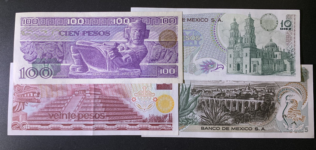 紫瑗钱币——微拍第87期—纸币场 墨西哥 70—80年代  5 10 20 100比索 4枚一套 