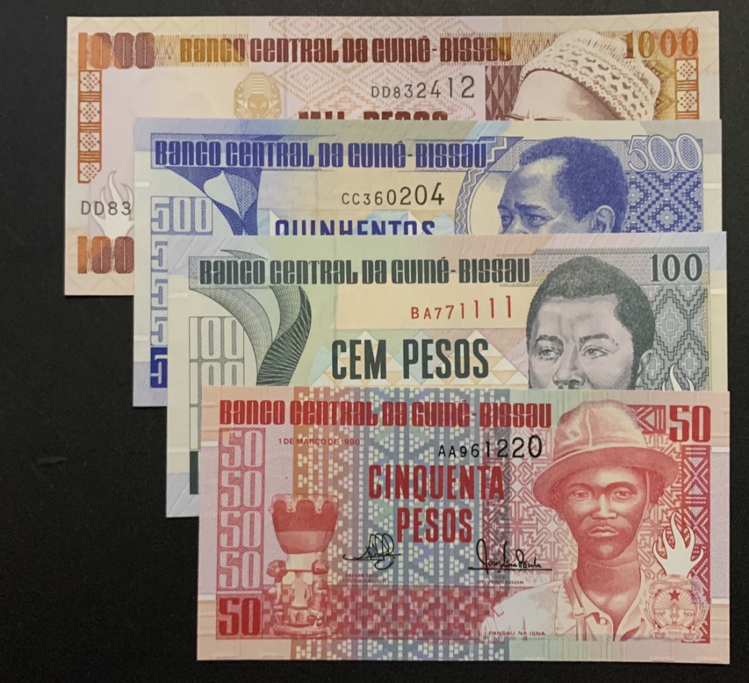 紫瑗钱币——微拍第87期—纸币场 几内亚比绍 90年代 50 100 500 1000比索 4枚一套 UNC