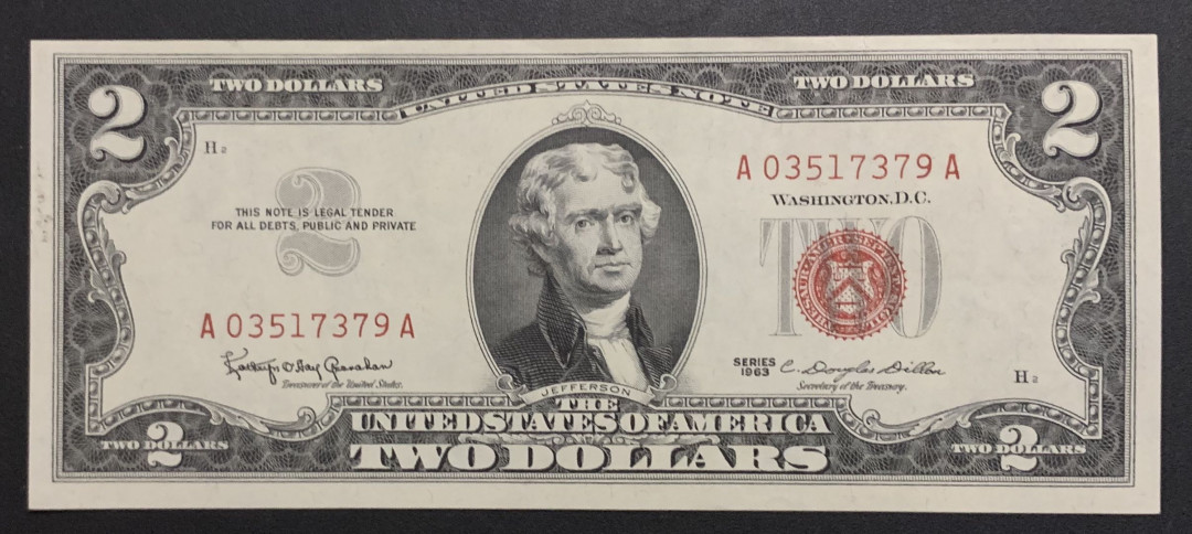 紫瑗钱币——微拍第87期—纸币场 美国 1963年 2美元 红印 UNC