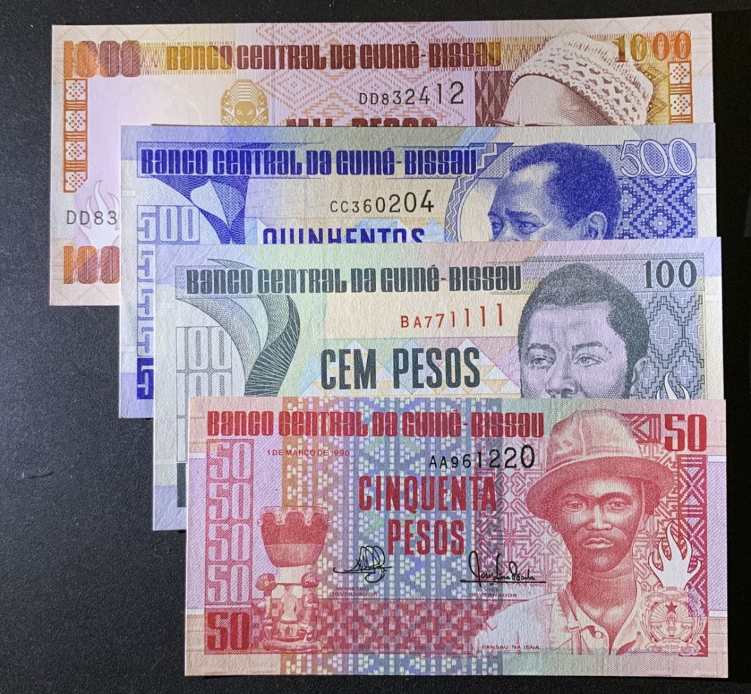 紫瑗钱币——微拍第87期—纸币场 几内亚比绍 90年代 50 100 500 1000比索 4枚一套 UNC