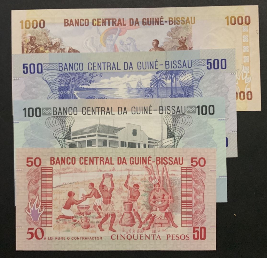 紫瑗钱币——微拍第87期—纸币场 几内亚比绍 90年代 50 100 500 1000比索 4枚一套 UNC