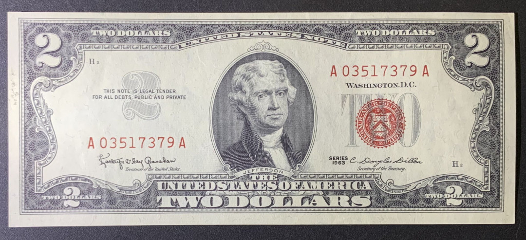 紫瑗钱币——微拍第87期—纸币场 美国 1963年 2美元 红印 UNC