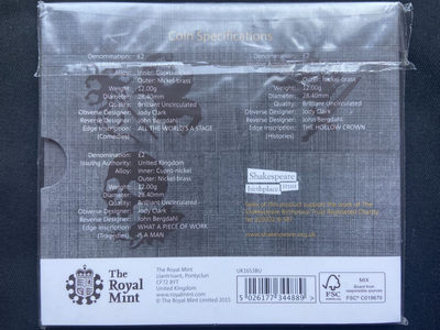 【随心拍&Getcoins】现代钱币拍卖第五十九期 【英国】莎士比亚卡册【3枚2英镑】