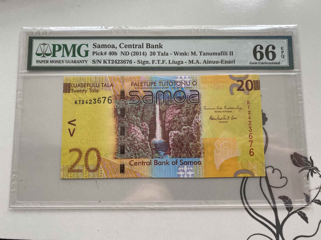 【收藏联盟】第156期拍卖（共50拍） 萨摩亚 2014年20塔拉 PMG66EPQ 