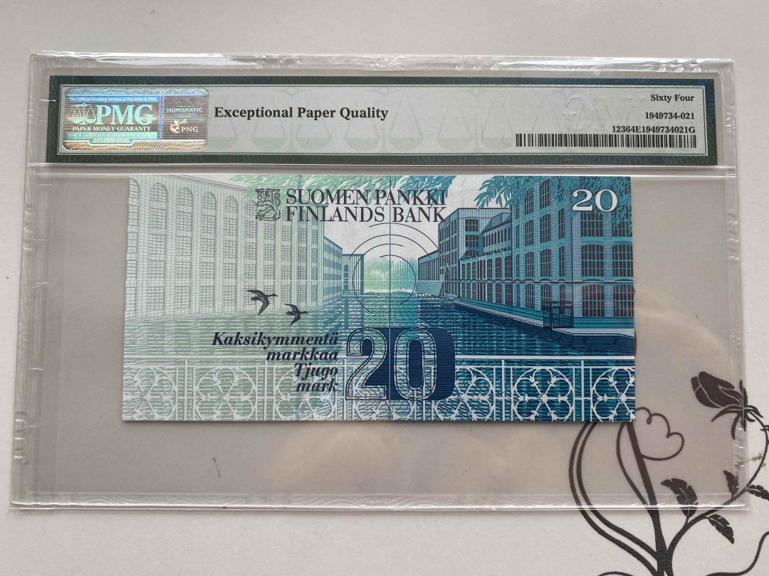 【收藏联盟】第156期拍卖（共50拍） 芬兰 1993年20马克 PMG64EPQ