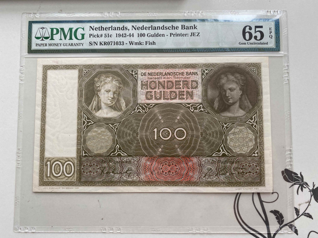【收藏联盟】第156期拍卖（共50拍） 荷兰 1942-44年100盾 PMG65EPQ  经典“鬼女”