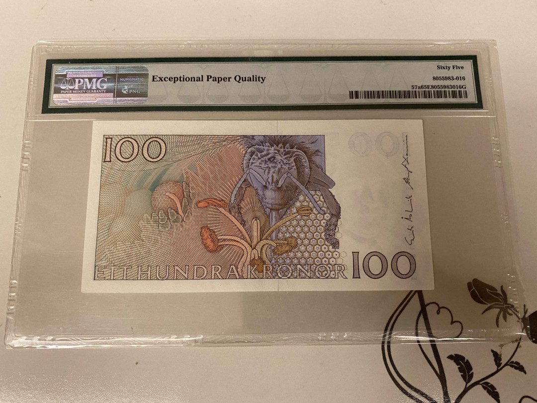 【收藏联盟】第157期拍卖——芝麻开门（共48拍） 【大头版】瑞典 1986-92年 100克朗 PMG65EPQ  p57a
