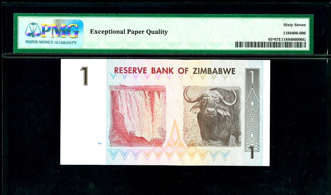 【收藏联盟】第157期拍卖——芝麻开门（共48拍） 【高分补号】津巴布韦 2007年1元 PMG67EPQ  p65* 补号稀少