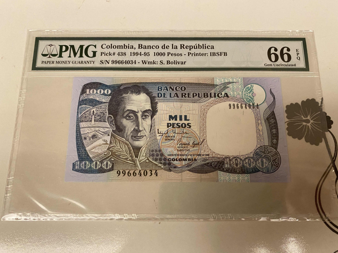 【收藏联盟】第157期拍卖——芝麻开门（共48拍） 哥伦比亚 1994-95年1000比索 PMG66EPQ 