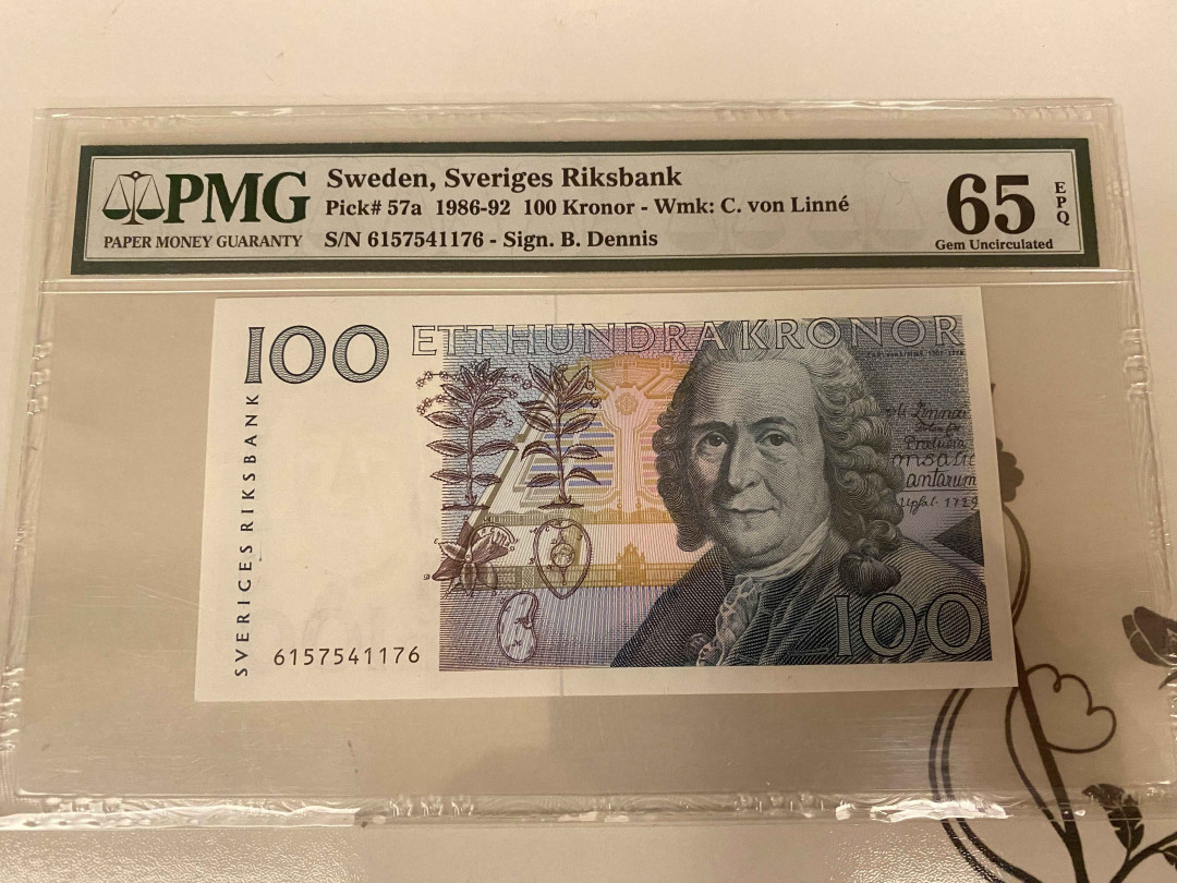【收藏联盟】第157期拍卖——芝麻开门（共48拍） 【大头版】瑞典 1986-92年 100克朗 PMG65EPQ  p57a
