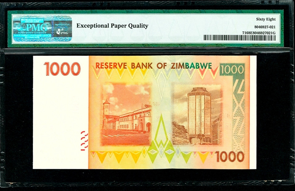 【收藏联盟】第157期拍卖——芝麻开门（共48拍） 【冠军分仅3张 高分】津巴布韦 2007年1000元  PMG68EPQ 高分稀少  