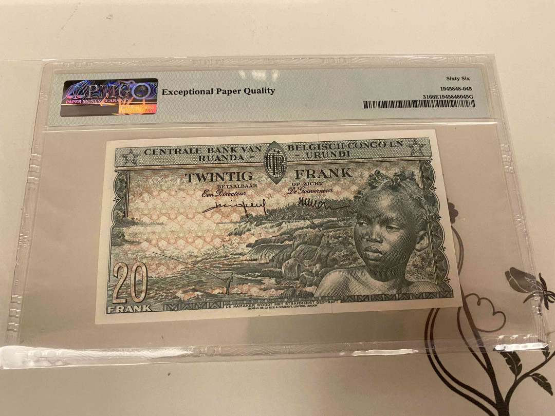 【收藏联盟】第157期拍卖——芝麻开门（共48拍） 比属刚果 1957年20法郎 PMG66EPQ  经典