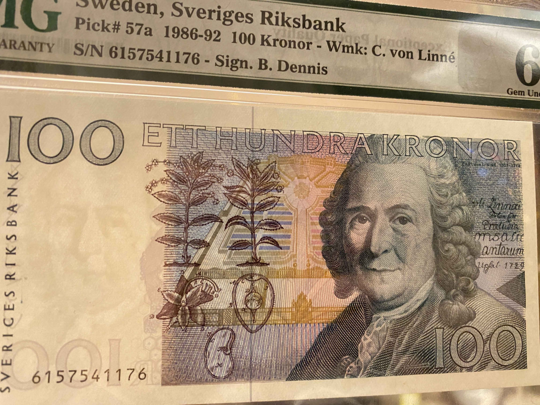 【收藏联盟】第157期拍卖——芝麻开门（共48拍） 【大头版】瑞典 1986-92年 100克朗 PMG65EPQ  p57a