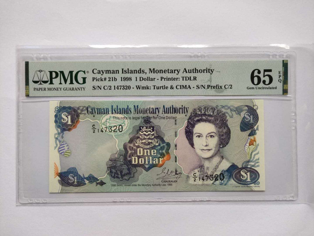 ★币不可少★第125期微拍★快递包邮 开曼群岛1998版女王 pmg65