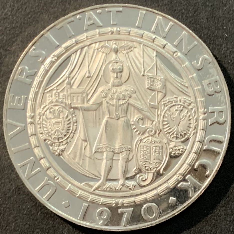 紫瑗钱币—微拍第90期  奥地利 1970年 因斯布鲁克大学300周年 50先令 20克  0.9银 精制