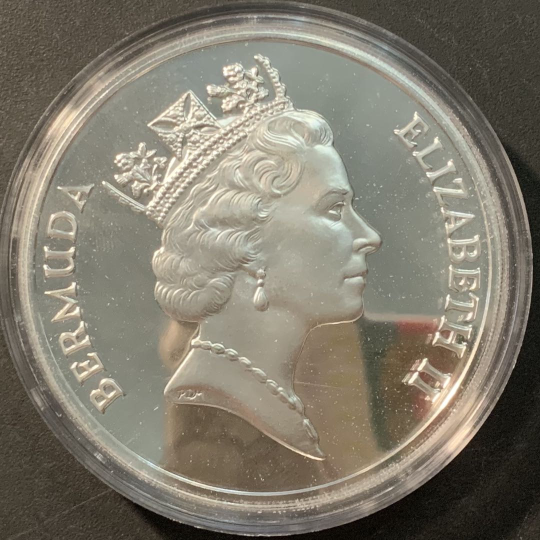 紫瑗钱币—微拍第90期  百慕大 1987年 百慕大神秘三角区 5元 155.6克 0.999银 原盒证书