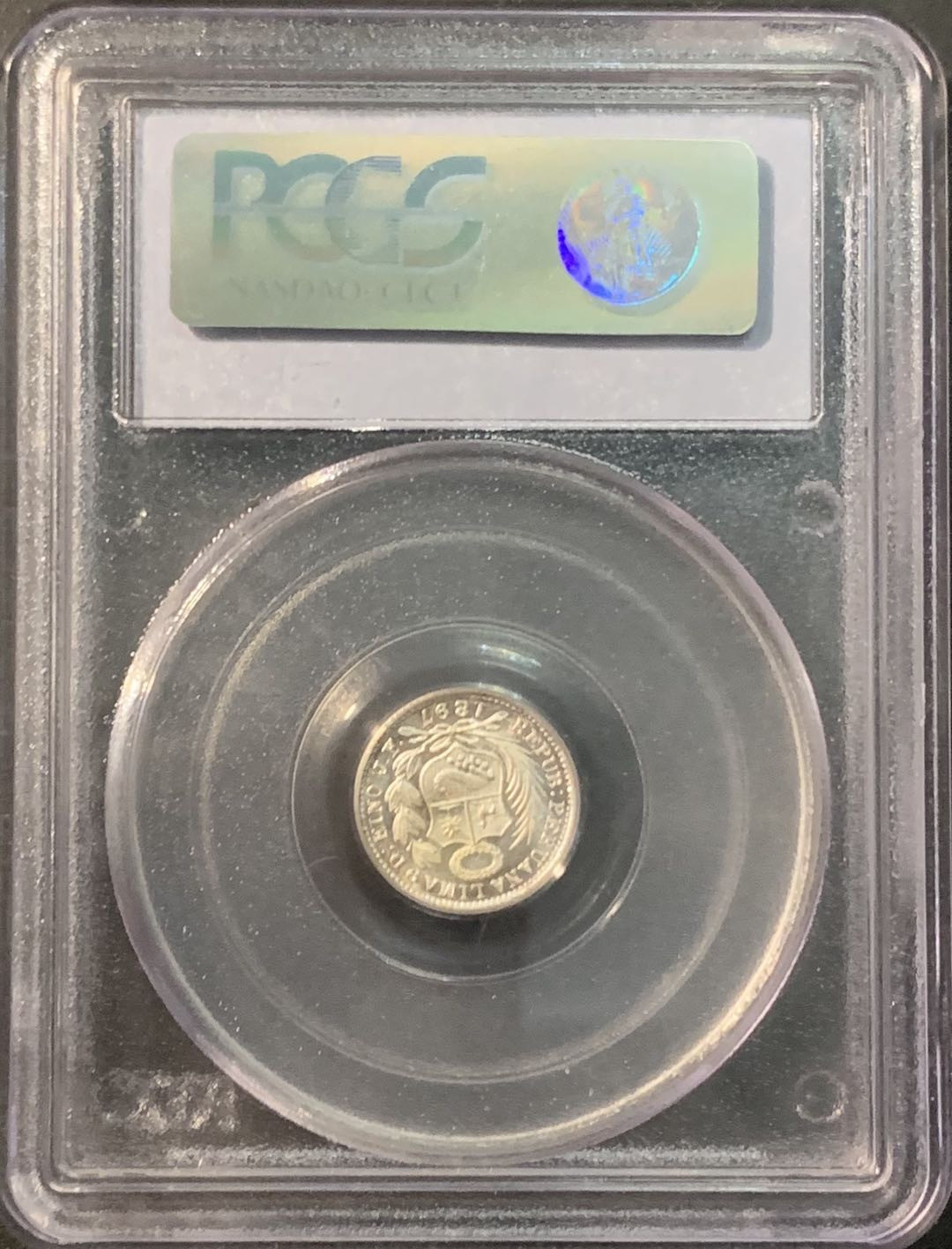 紫瑗钱币—微拍第90期  秘鲁 1897年 坐人 1/2D  PCGS MS66