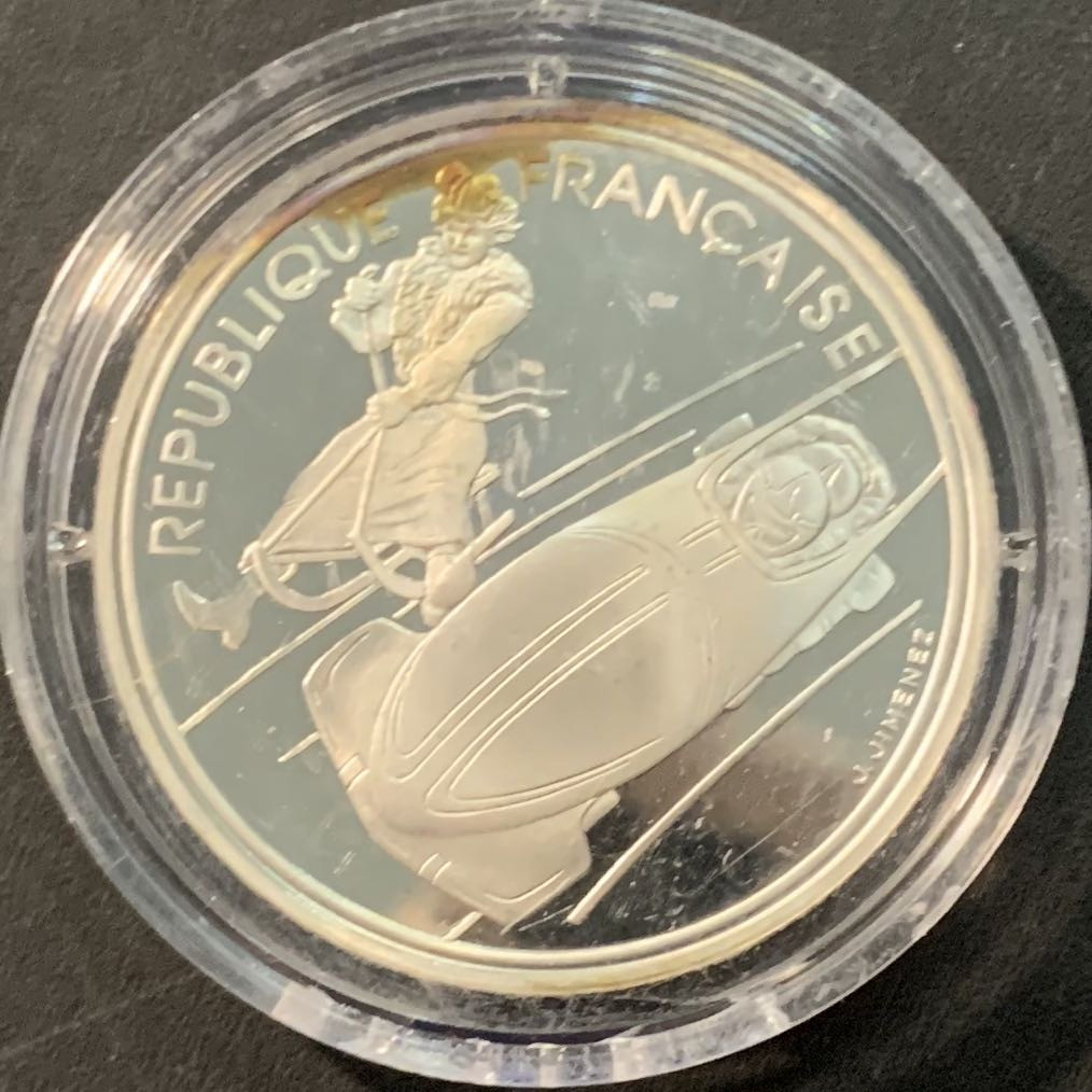 紫瑗钱币—微拍第90期  法国 1990年 92阿尔贝维尔冬奥会 雪橇 100法郎 22.2克 0.9银 精制