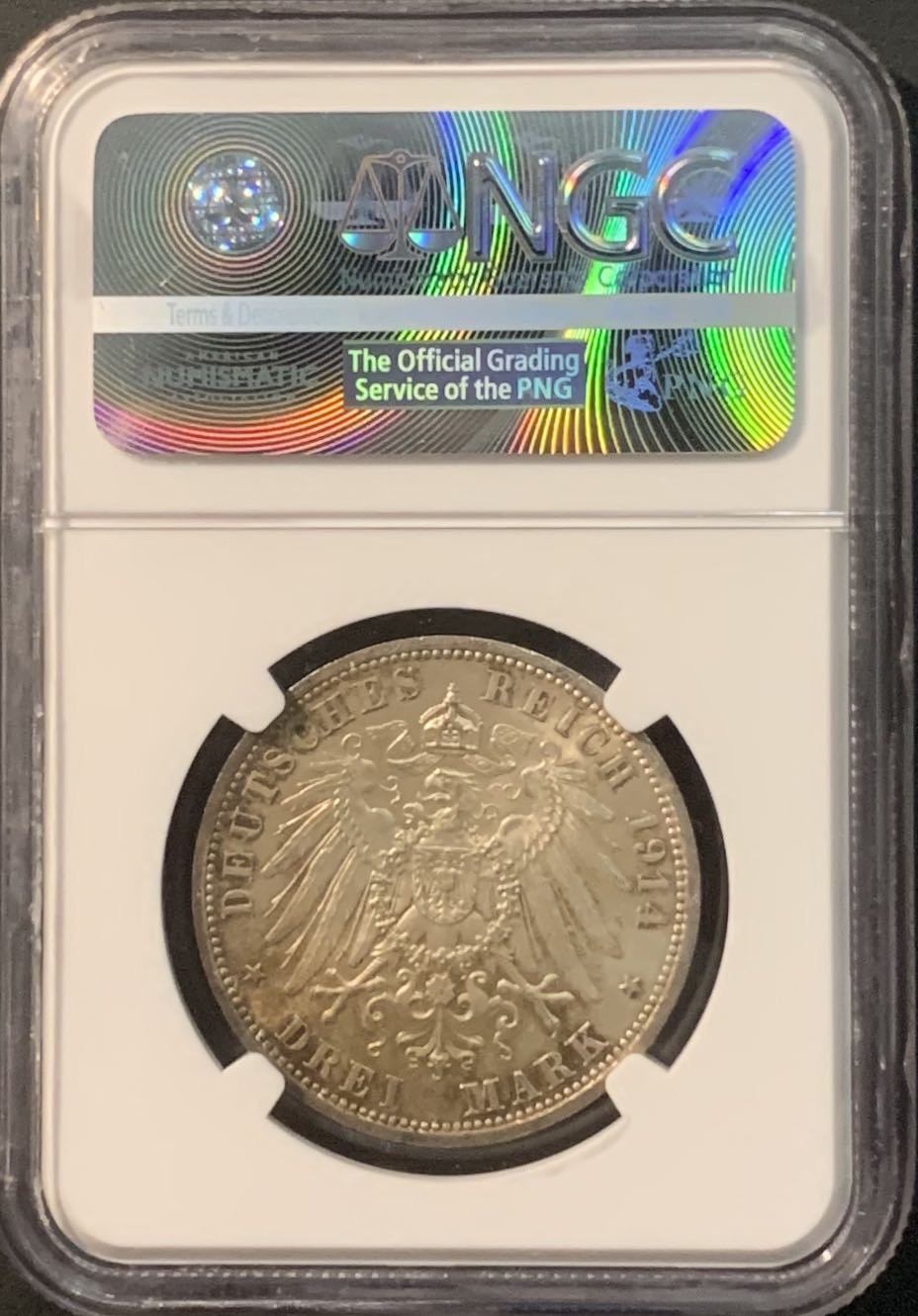 紫瑗钱币—微拍第90期  德国 安哈特 1914年 银婚 3马克 NGC MS63