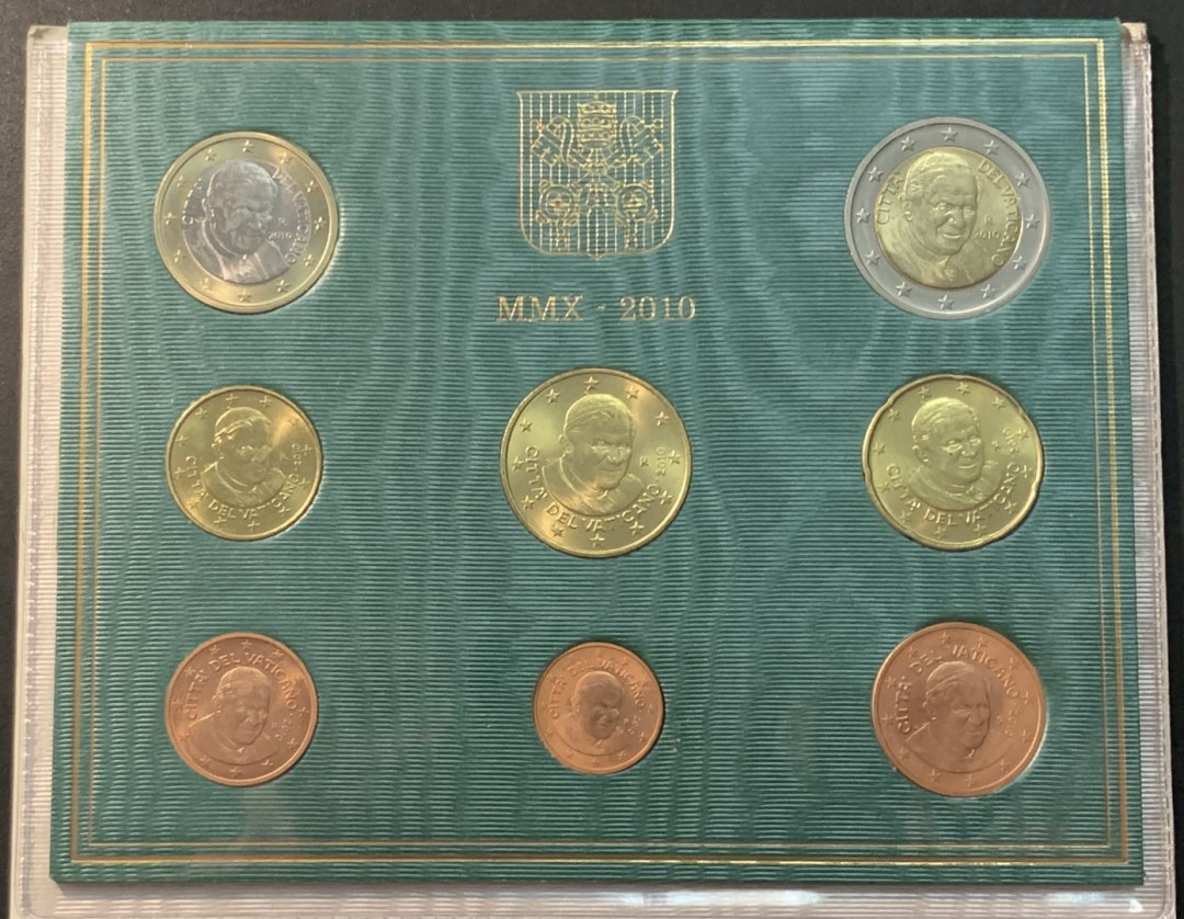 紫瑗钱币—微拍第90期  梵蒂冈 2010年 保罗二世 1分—2欧 8枚套 官方套