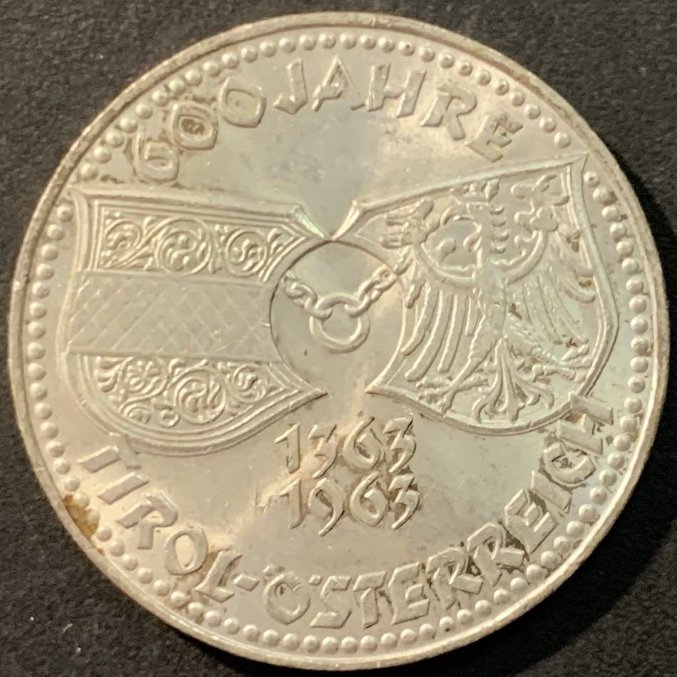 紫瑗钱币—微拍第90期  奥地利 1963年 蒂罗尔联邦600周年 50先令 20克 0.9银