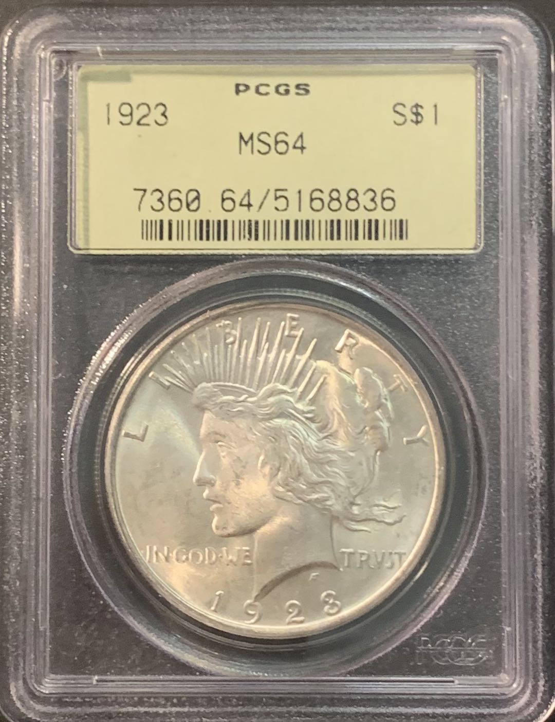 紫瑗钱币—微拍第90期  美国 1923年 和平鸽 1美元 PCGS MS64 经典老绿盒