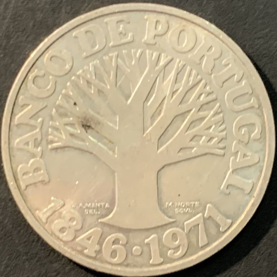 紫瑗钱币—微拍第90期  葡萄牙 1971年 葡萄牙银行125周年 50埃斯库多 18克 0.65银